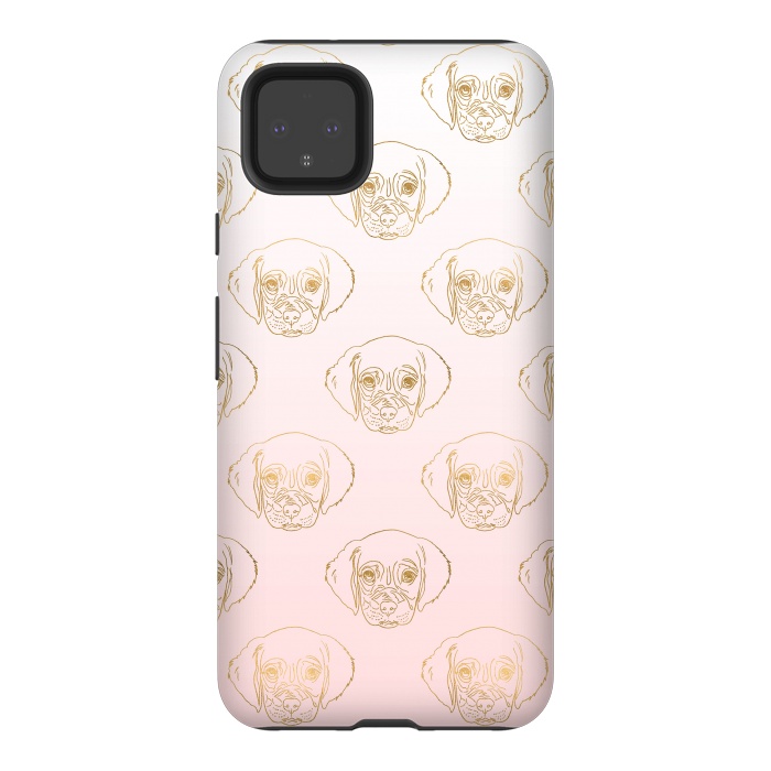 Pixel 4XL StrongFit Girly Gold Puppy Dog White Pink Gradient Pattern by InovArts