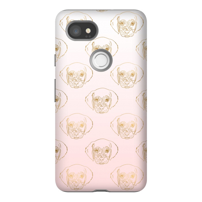 Pixel 2XL StrongFit Girly Gold Puppy Dog White Pink Gradient Pattern by InovArts