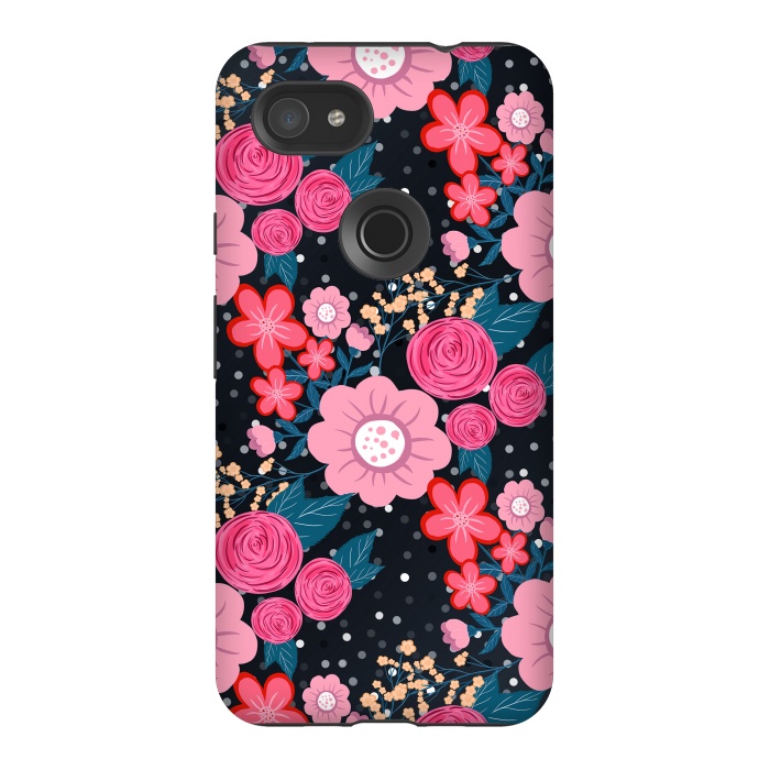 Pixel 3AXL StrongFit Pretty girly pink Floral Silver Dots Gray design by InovArts