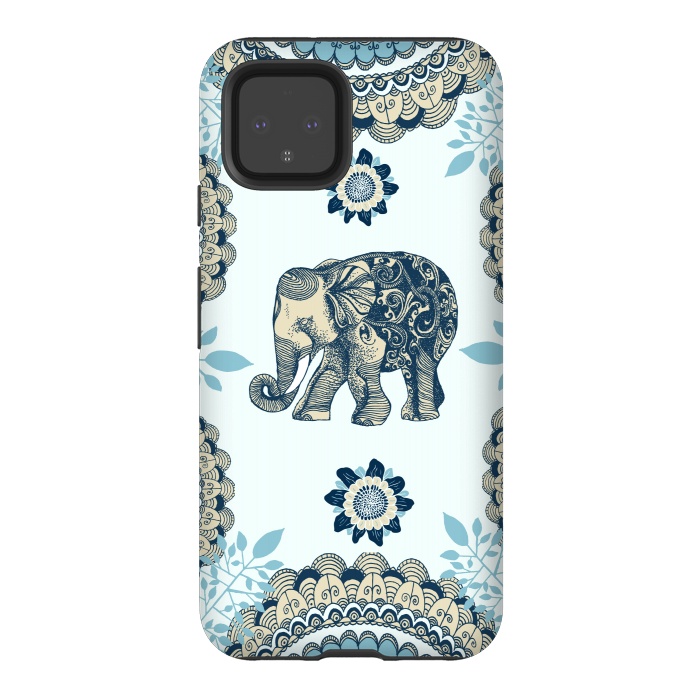 Pixel 4 StrongFit Blue Floral Elephant  by Rose Halsey