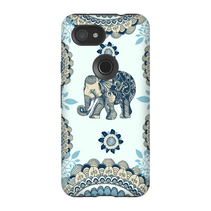 Pixel 3A StrongFit Elephant Blue by Rose Halsey