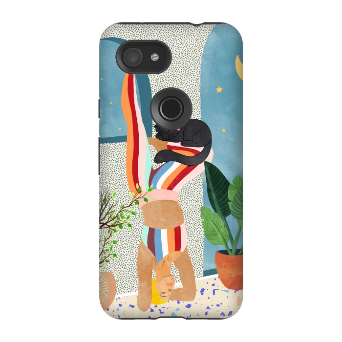 Pixel 3A StrongFit Headstand, Cat Yoga, Active Woman Workout, Eclectic Colorful Pets Terrazzo by Uma Prabhakar Gokhale