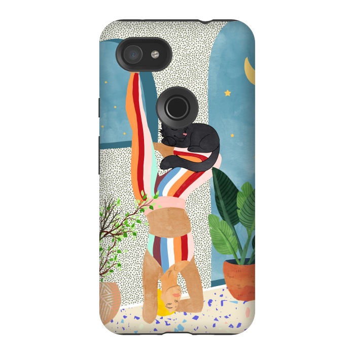 Pixel 3AXL StrongFit Headstand, Cat Yoga, Active Woman Workout, Eclectic Colorful Pets Terrazzo by Uma Prabhakar Gokhale