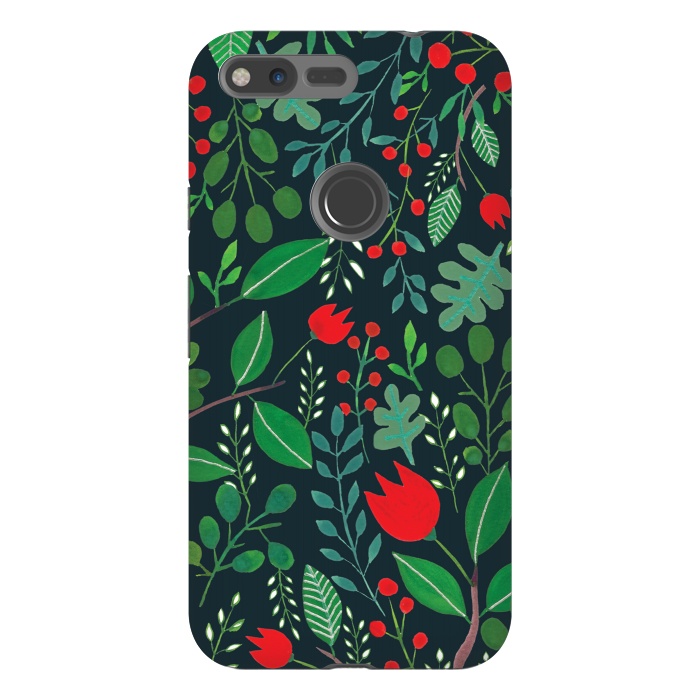 Pixel XL StrongFit Christmas Floral Black by Hanny Agustine