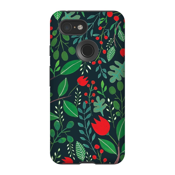 Pixel 3 StrongFit Christmas Floral Black by Hanny Agustine