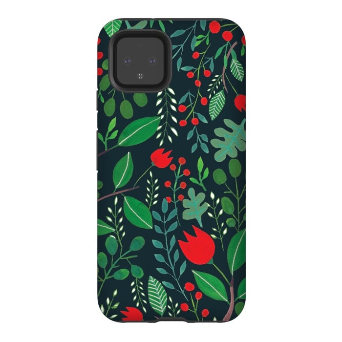 Pixel 4 StrongFit Christmas Floral Black by Hanny Agustine