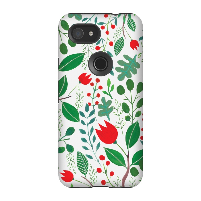 Pixel 3A StrongFit Christmas Floral 2 White by Hanny Agustine