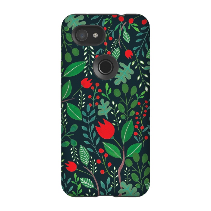 Pixel 3A StrongFit Christmas Floral 2 Black by Hanny Agustine