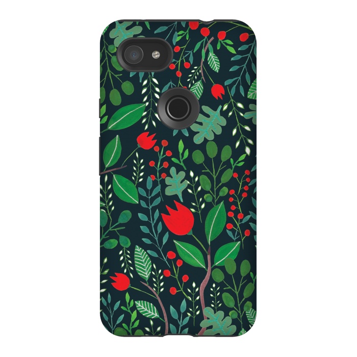 Pixel 3AXL StrongFit Christmas Floral 2 Black by Hanny Agustine