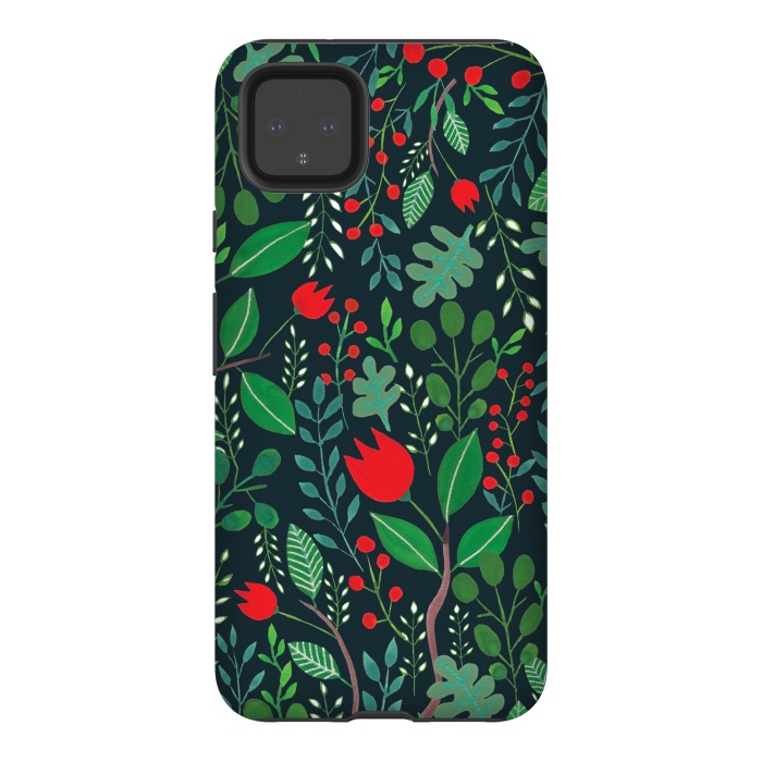 Pixel 4XL StrongFit Christmas Floral 2 Black by Hanny Agustine