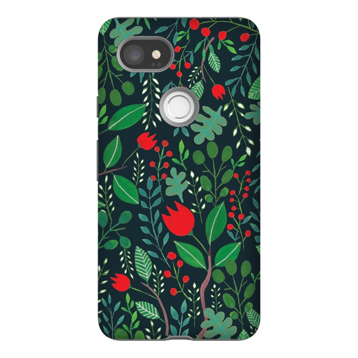 Pixel 2XL StrongFit Christmas Floral 2 Black by Hanny Agustine