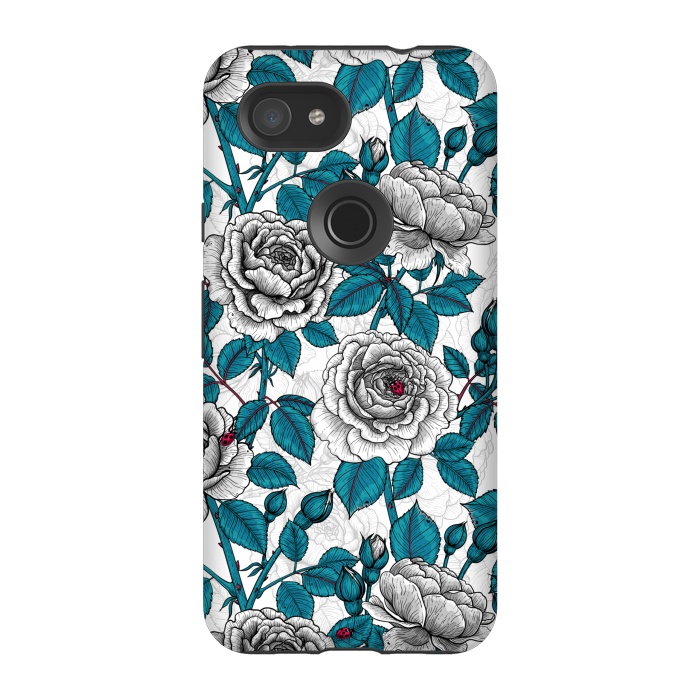Pixel 3A StrongFit  White roses and ladybugs by Katerina Kirilova