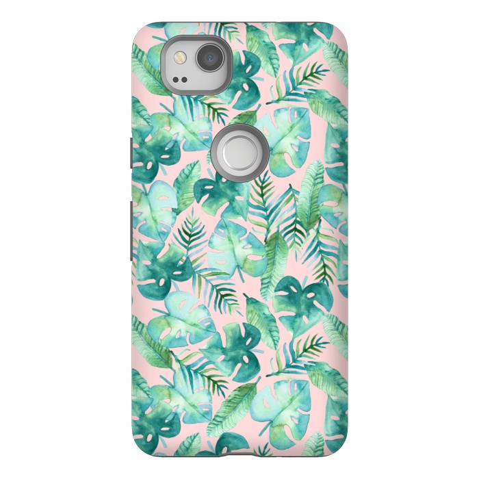 Pixel 2 StrongFit Cyan Tropical Jungle on Pink by Tangerine-Tane