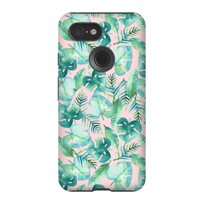 Pixel 3 StrongFit Cyan Tropical Jungle on Pink by Tangerine-Tane