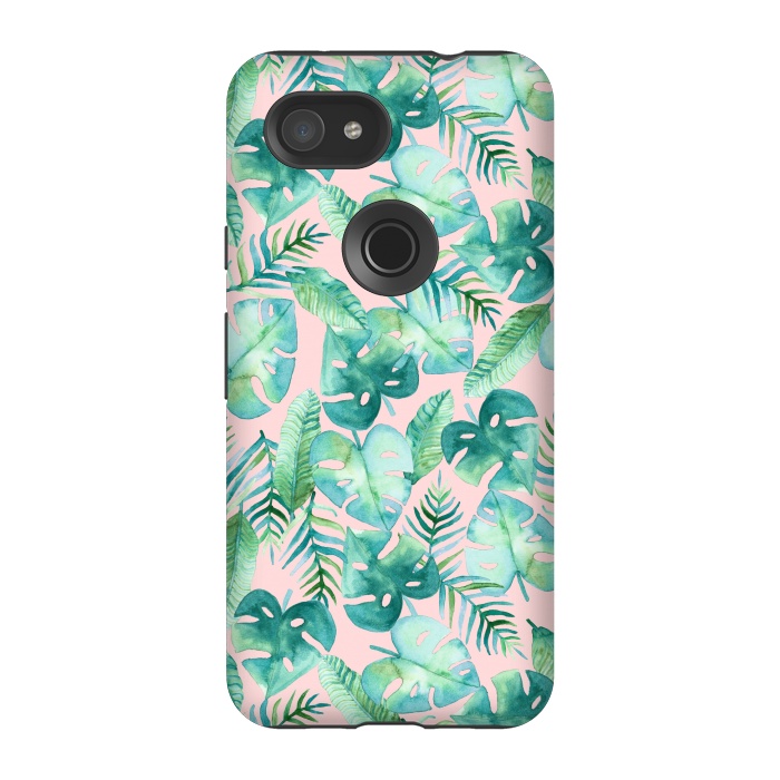 Pixel 3A StrongFit Cyan Tropical Jungle on Pink by Tangerine-Tane