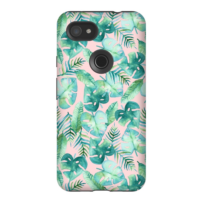 Pixel 3AXL StrongFit Cyan Tropical Jungle on Pink by Tangerine-Tane