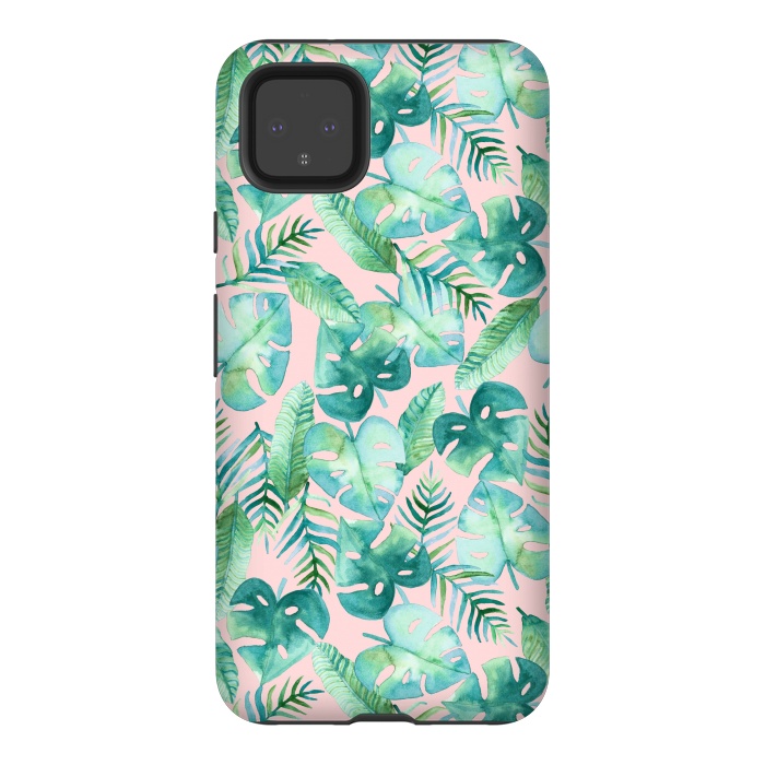 Pixel 4XL StrongFit Cyan Tropical Jungle on Pink by Tangerine-Tane