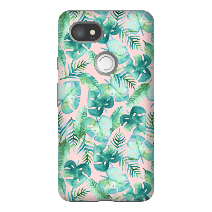 Pixel 2XL StrongFit Cyan Tropical Jungle on Pink by Tangerine-Tane