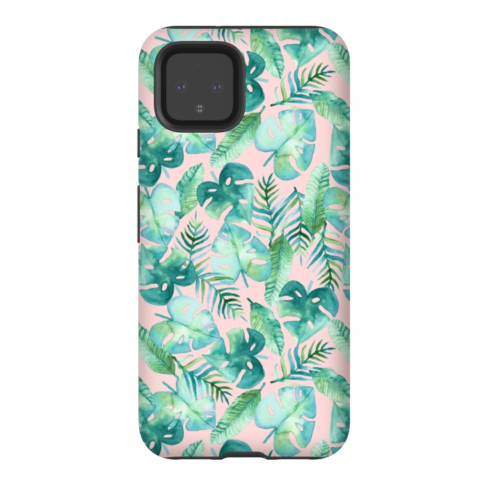 Pixel 4 StrongFit Cyan Tropical Jungle on Pink by Tangerine-Tane