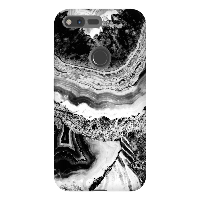 Pixel XL StrongFit Black and white geode marble art by Oana 