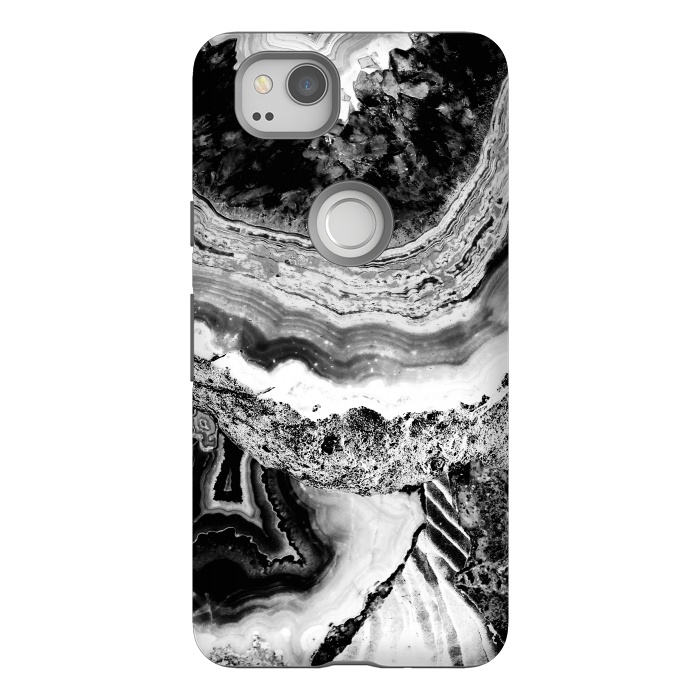 Pixel 2 StrongFit Black and white geode marble art by Oana 