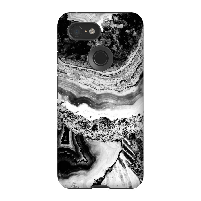 Pixel 3 StrongFit Black and white geode marble art by Oana 