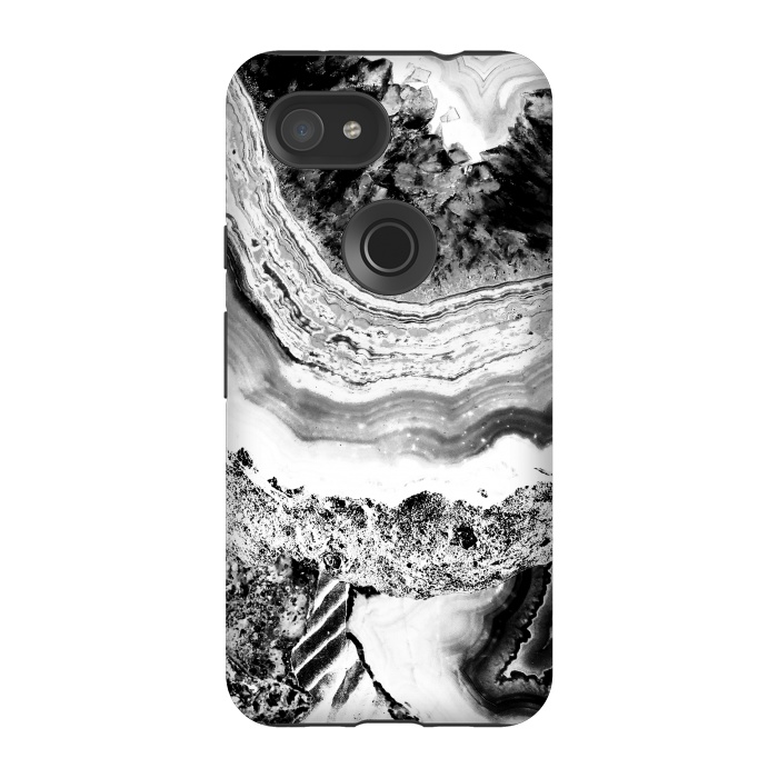 Pixel 3A StrongFit Black and white geode marble art by Oana 