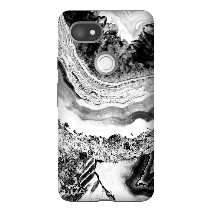 Pixel 2XL StrongFit Black and white geode marble art by Oana 