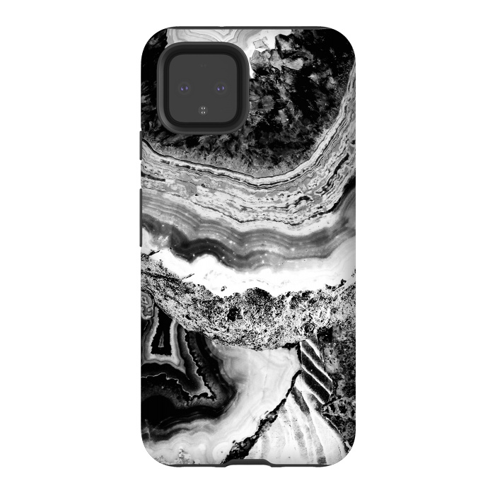 Pixel 4 StrongFit Black and white geode marble art by Oana 