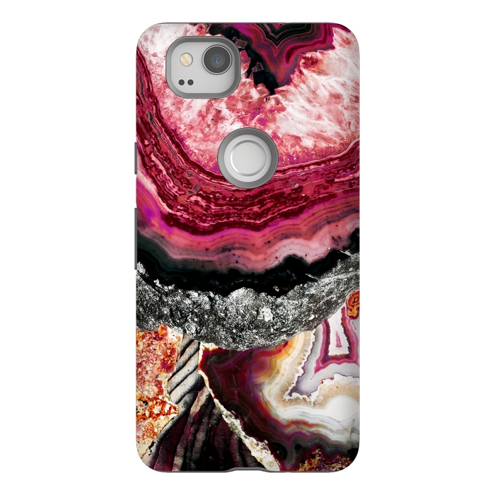 Pixel 2 StrongFit Vibrant pink gold agate geode stones by Oana 