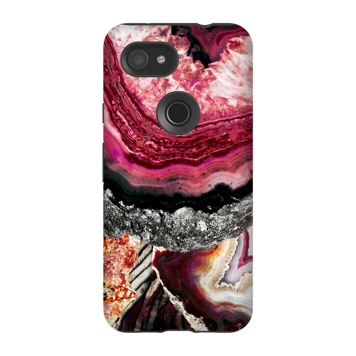 Pixel 3A StrongFit Vibrant pink gold agate geode stones by Oana 