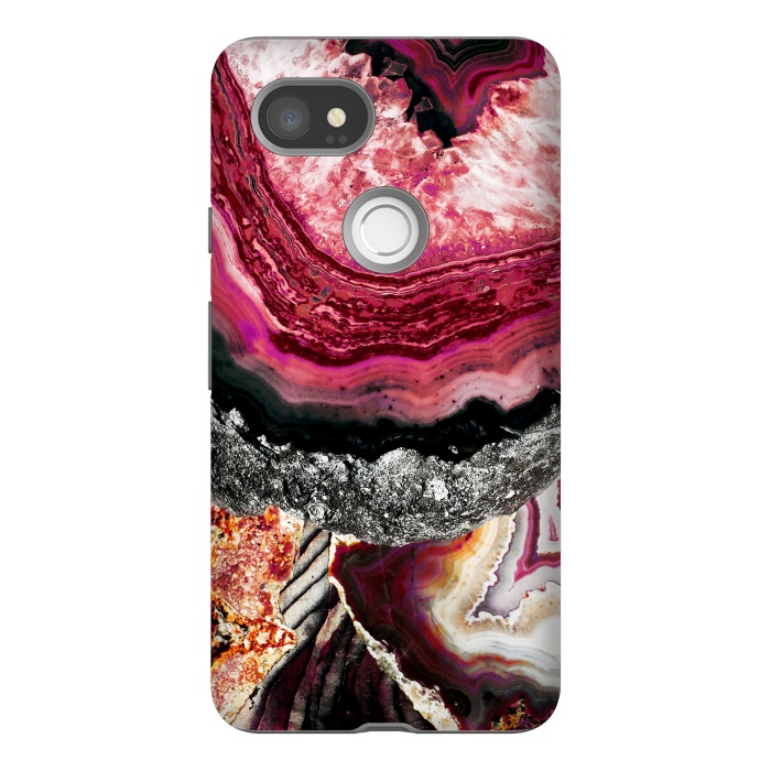 Pixel 2XL StrongFit Vibrant pink gold agate geode stones by Oana 