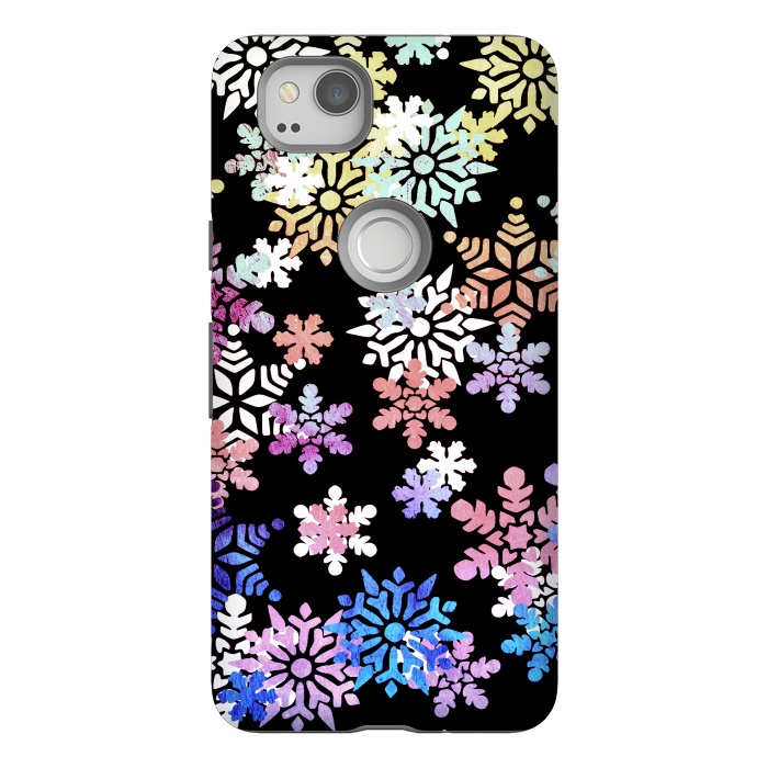 Pixel 2 StrongFit Rainbow colourful snowflakes Christmas pattern by Oana 