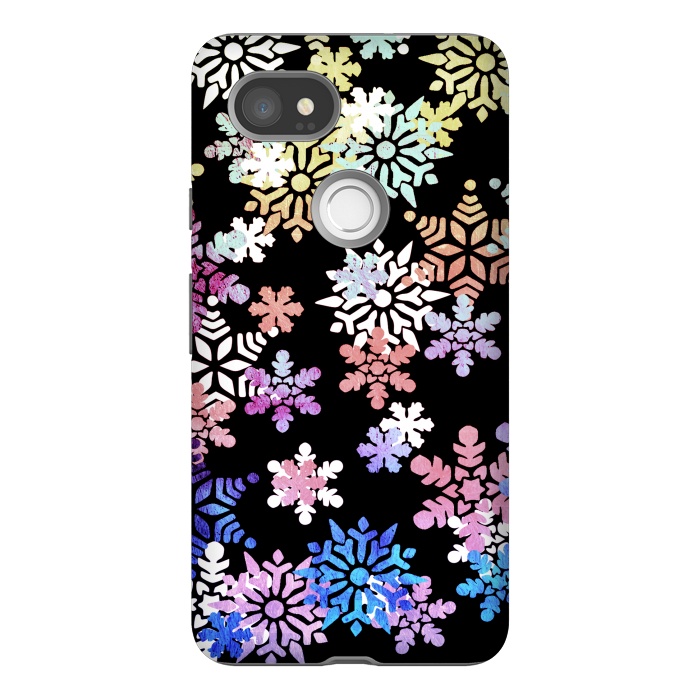 Pixel 2XL StrongFit Rainbow colourful snowflakes Christmas pattern by Oana 