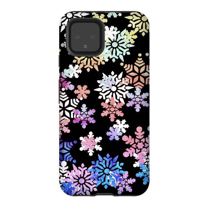 Pixel 4 StrongFit Rainbow colourful snowflakes Christmas pattern by Oana 