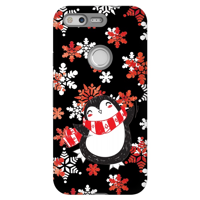 Pixel StrongFit Cute penguin and winter snowflakes Jolly Christmas illustration by Oana 