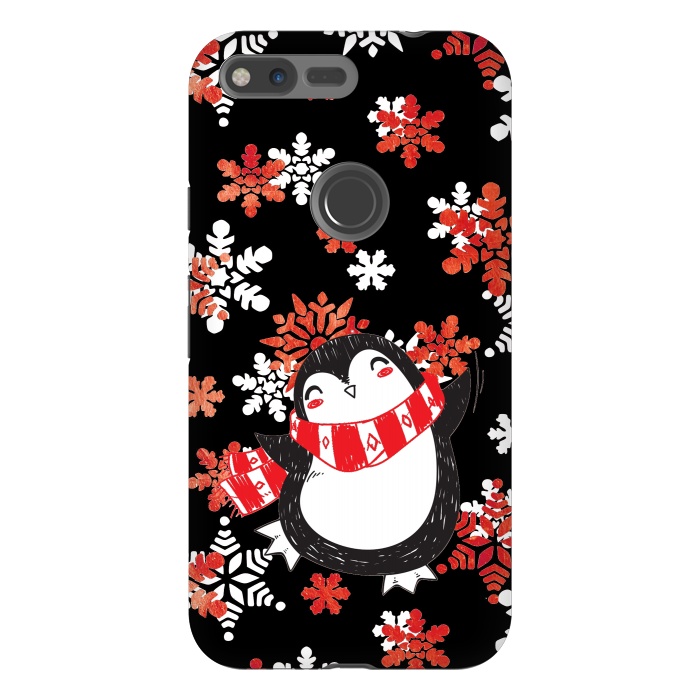 Pixel XL StrongFit Cute penguin and winter snowflakes Jolly Christmas illustration by Oana 