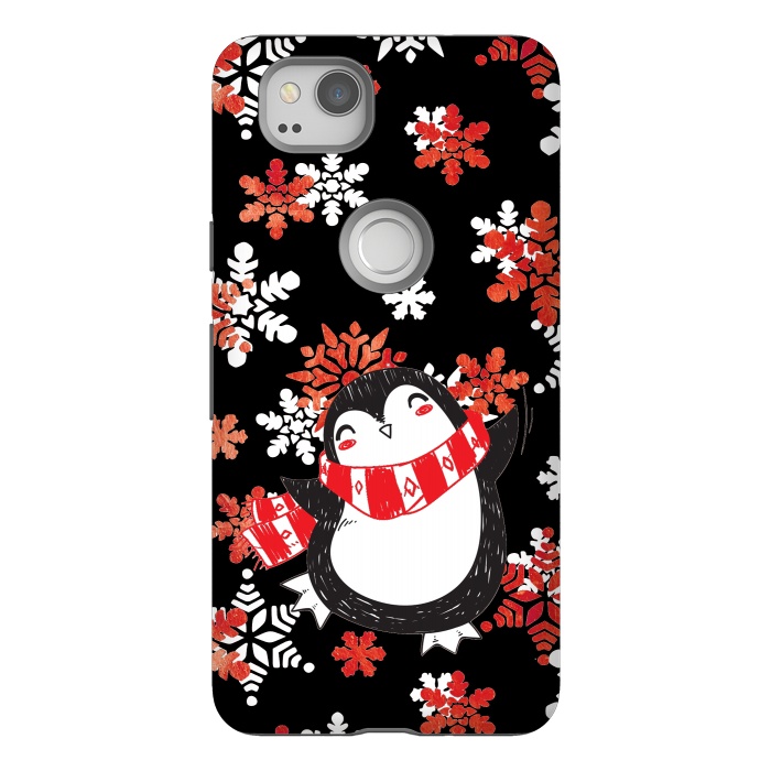 Pixel 2 StrongFit Cute penguin and winter snowflakes Jolly Christmas illustration by Oana 