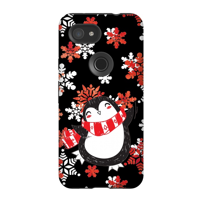 Pixel 3A StrongFit Cute penguin and winter snowflakes Jolly Christmas illustration by Oana 