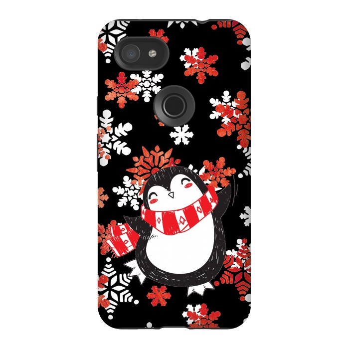 Pixel 3AXL StrongFit Cute penguin and winter snowflakes Jolly Christmas illustration by Oana 