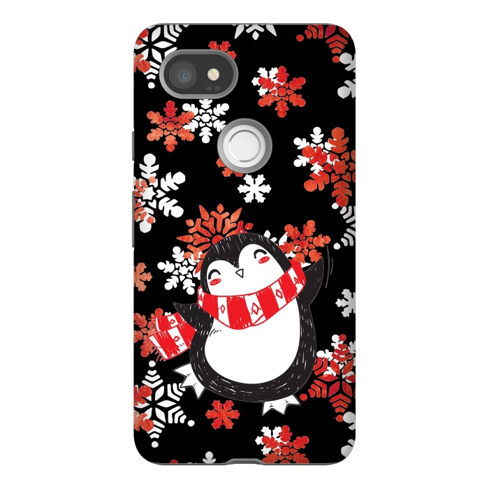 Pixel 2XL StrongFit Cute penguin and winter snowflakes Jolly Christmas illustration by Oana 