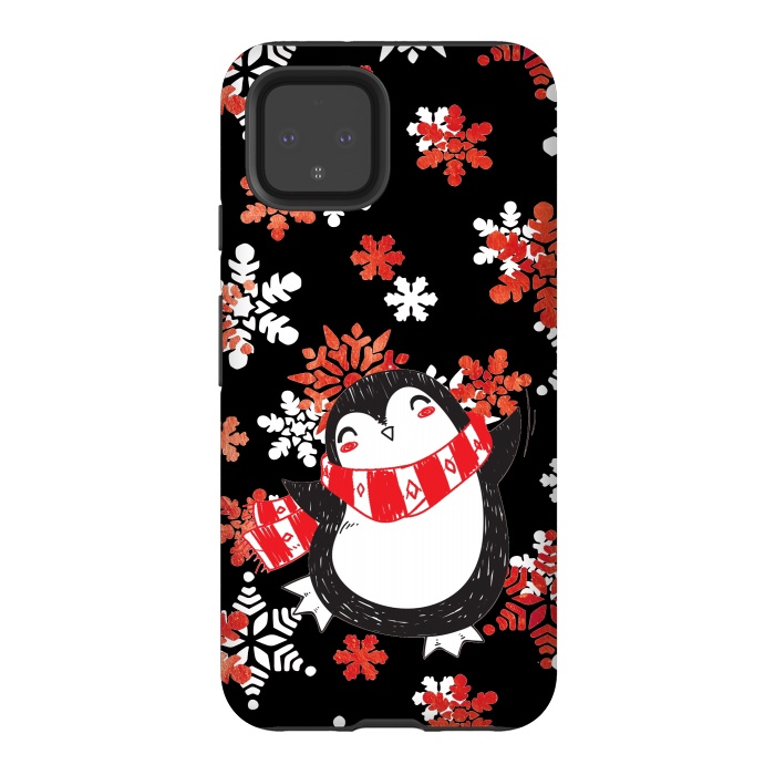 Pixel 4 StrongFit Cute penguin and winter snowflakes Jolly Christmas illustration by Oana 
