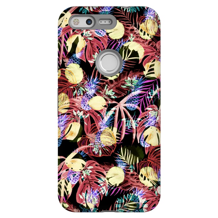 Pixel StrongFit Colourful painted tropical leaves and pineapples by Oana 