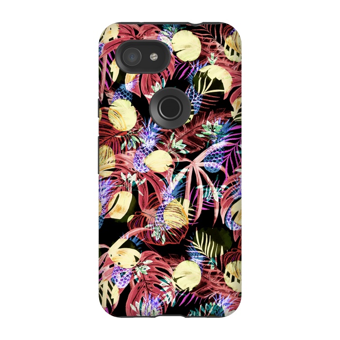 Pixel 3A StrongFit Colourful painted tropical leaves and pineapples by Oana 