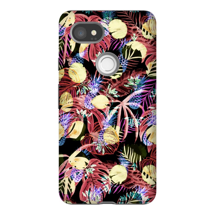 Pixel 2XL StrongFit Colourful painted tropical leaves and pineapples by Oana 