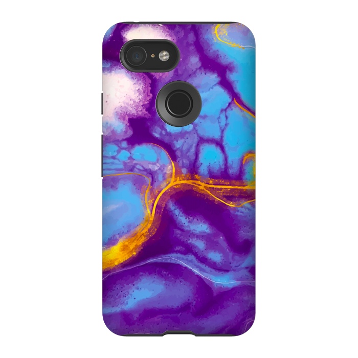 Pixel 3 StrongFit blue purple gold marble by haroulita
