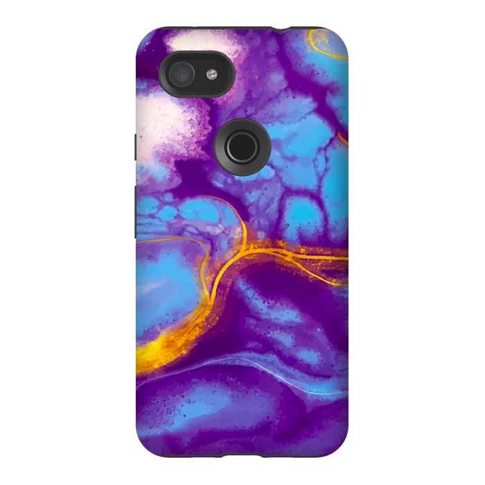 Pixel 3AXL StrongFit blue purple gold marble by haroulita