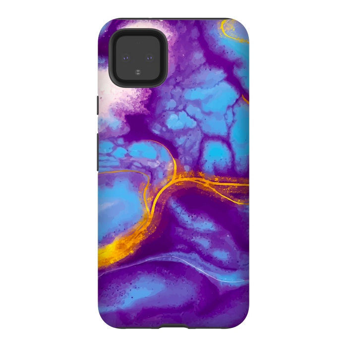 Pixel 4XL StrongFit blue purple gold marble by haroulita