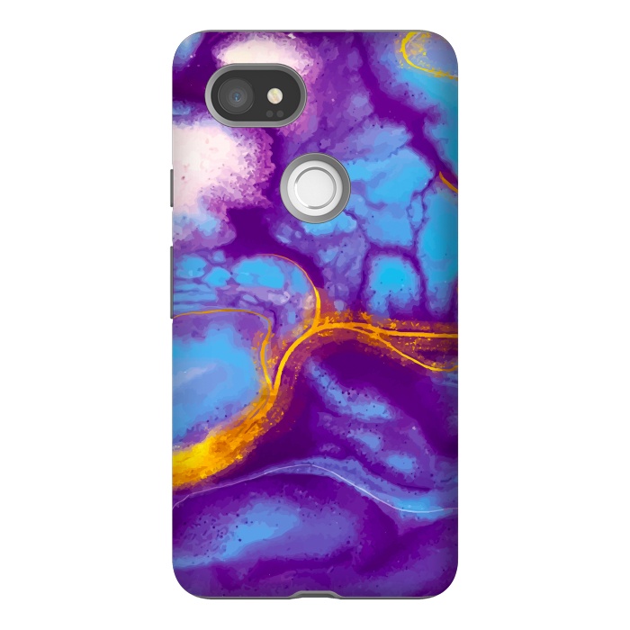 Pixel 2XL StrongFit blue purple gold marble by haroulita