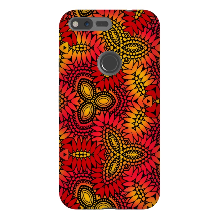 Pixel XL StrongFit Mandala style red and yellow decorative design by Josie